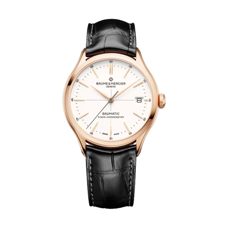 Clifton 10469 Baumatic COSC 18K Pink Gold 39mm - Ivory on Leather Strap
