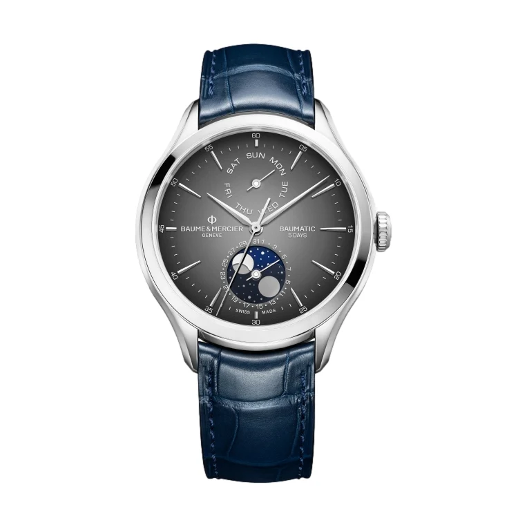 Clifton 10548 Baumatic COSC Day Date Moonphase 42mm - Grey on Leather Strap