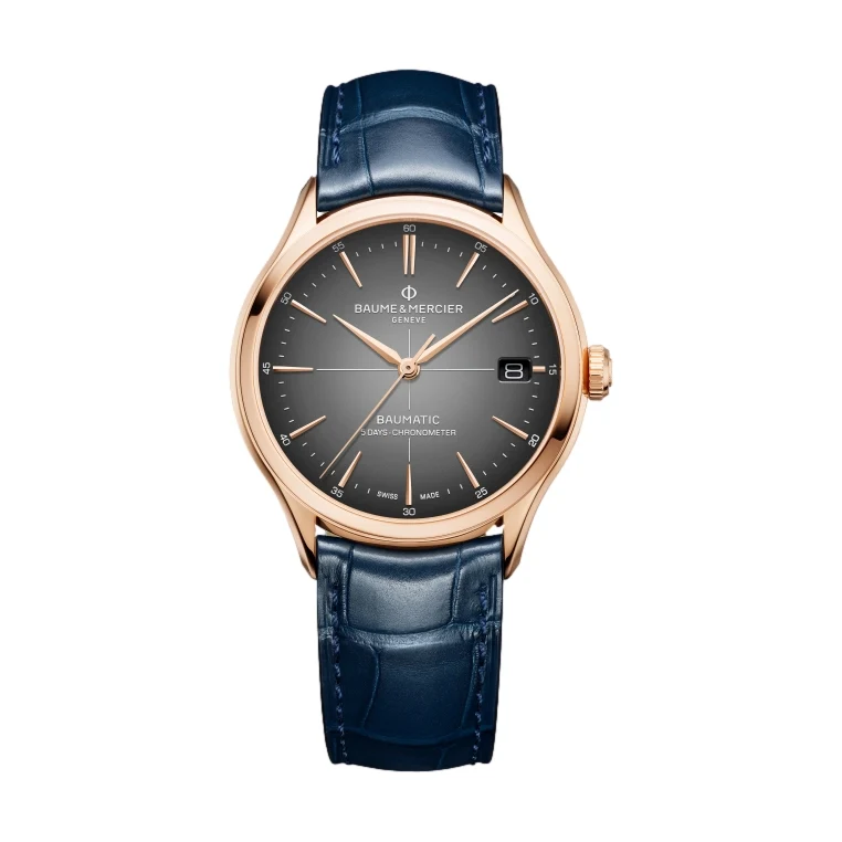 Clifton 10584 Baumatic COSC 18K Pink Gold 39mm - Grey on Leather Strap