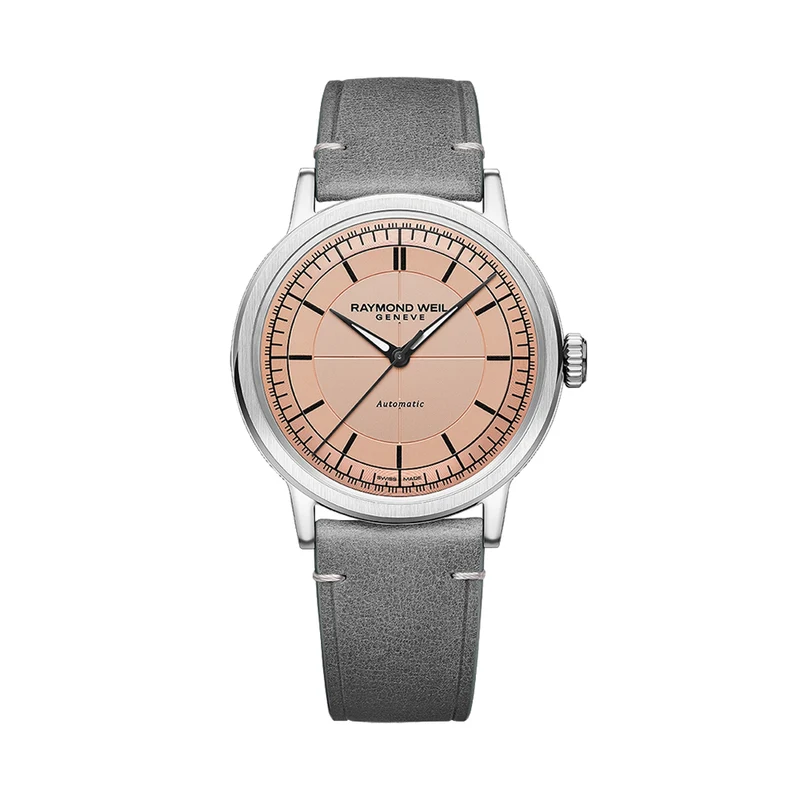 Millesime Men's Automatic Sector Dial 39.5mm - Salmon on Leather Strap