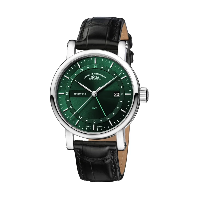 Teutonia II GMT Green Dial 41mm on Black Croco-Print Leather Strap