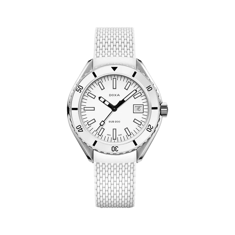 SUB 200 Whitepearl Sapphire Inlay Bezel 42mm - White on Rubber Strap