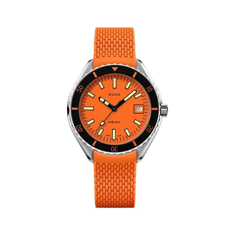 SUB 200 Professional Sapphire Inlay Bezel 42mm - Orange on Rubber Strap