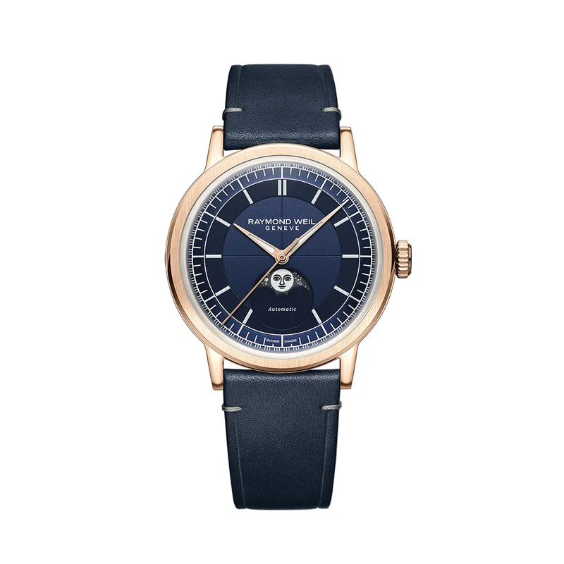 Millesime Automatic Moonphase Rose Gold PVD 39.5mm - Midnight Blue on Leather Strap
