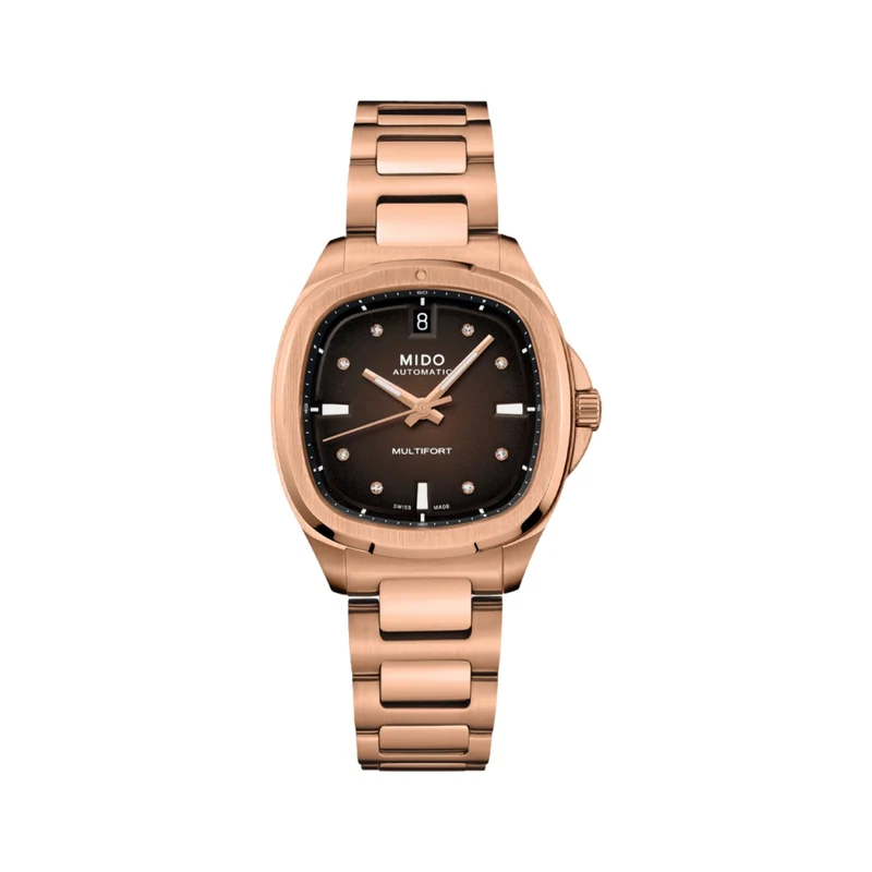 Multifort TV with Diamonds Rose Gold PVD 35mm - Brown on Bracelet