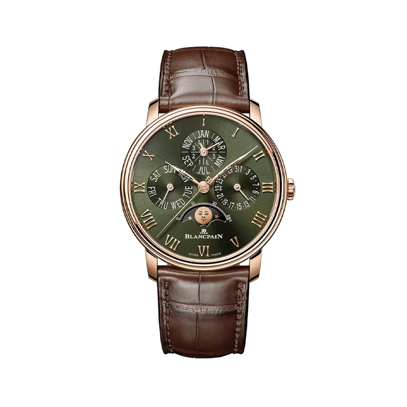 Villeret Perpetual Calendar Red Gold 40.3mm - Green on Leather Strap