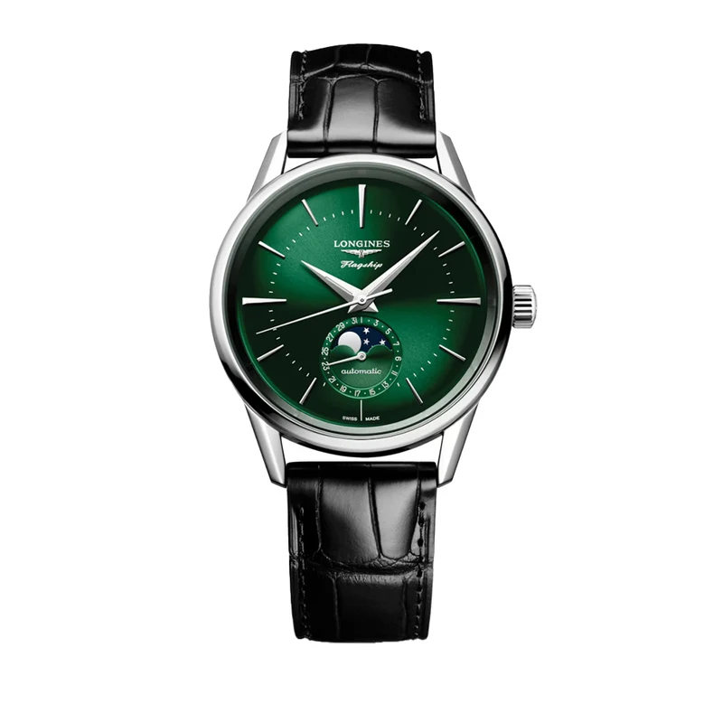 Flagship Heritage Moonphase 38.5mm - Sunray Green on Leather Strap
