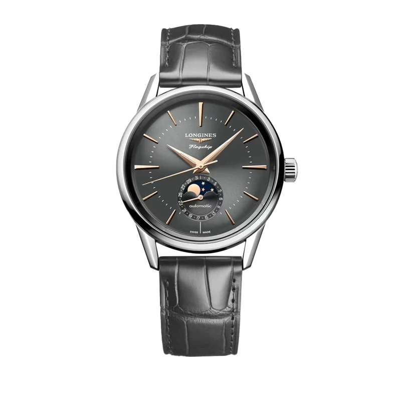 Flagship Heritage Moonphase 38.5mm - Sunray Anthracite on Leather Strap