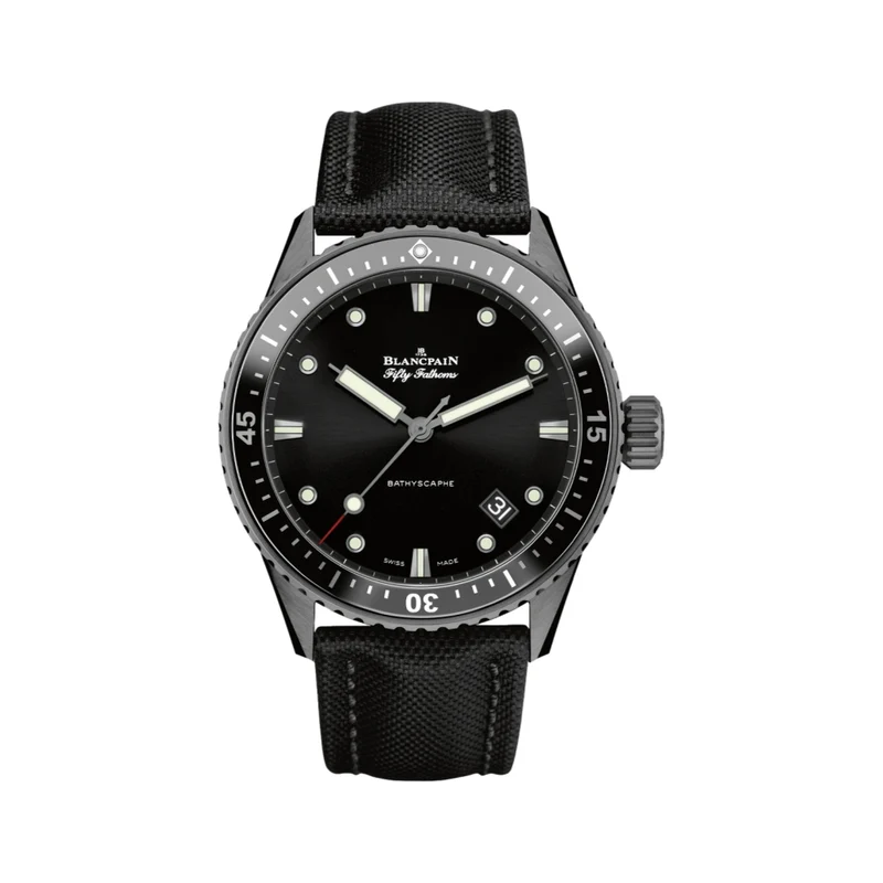 Fifty Fathoms Bathyscaphe Ceramic 43.6mm - Black on Sail-Canvas Strap