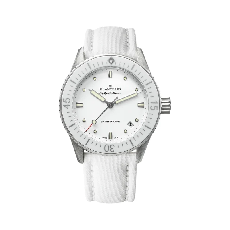 Fifty Fathoms Bathyscaphe Steel 38mm - White on Sail-Canvas Strap