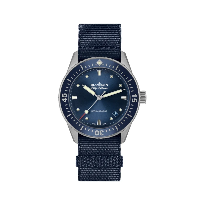Fifty Fathoms Bathyscaphe Steel 38mm - Blue on One Piece Nylon Strap