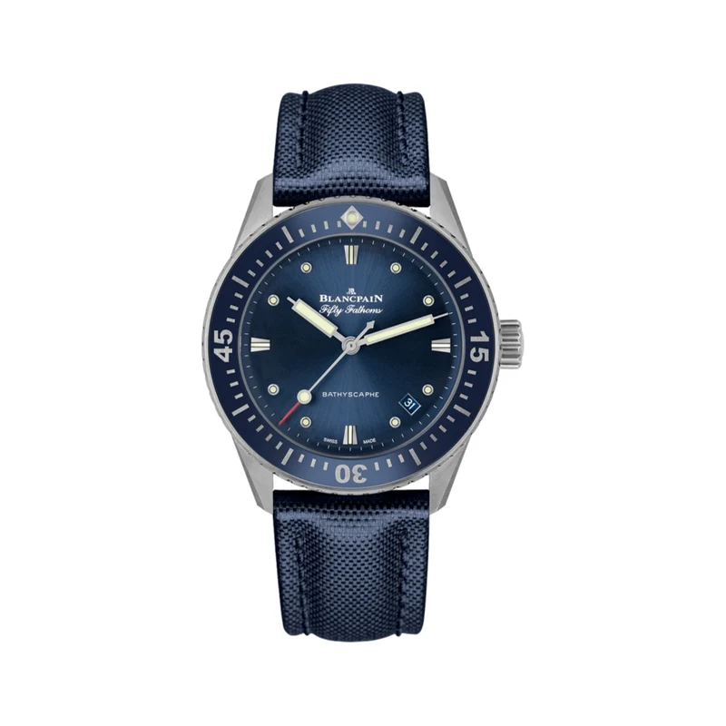 Fifty Fathoms Bathyscaphe Steel 38mm - Blue Dial on Sail-Canvas Strap