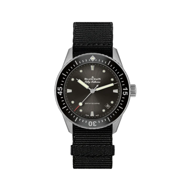 Fifty Fathoms Bathyscaphe Steel 38mm - Black on One Piece Nylon Strap