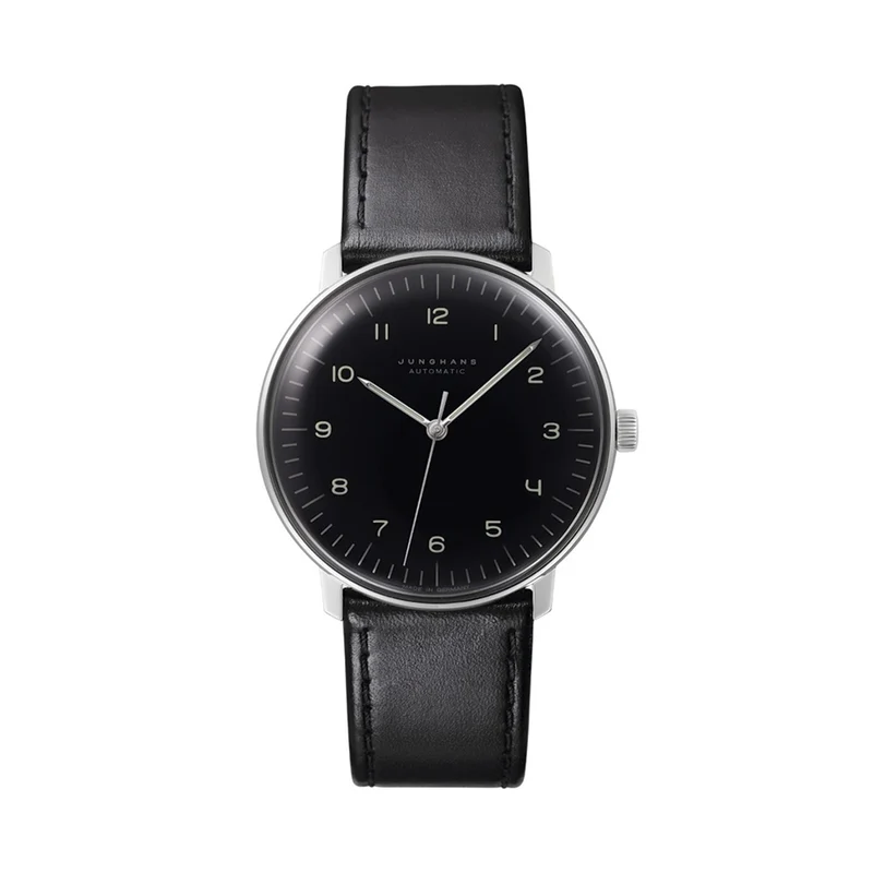 Max Bill Automatic w/ Numerals and Sapphire Crystal 38mm - Black on Leather Strap