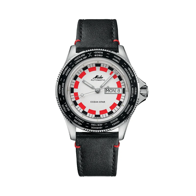 Ocean Star Worldtimer 40.5mm - Silver on Leather Strap