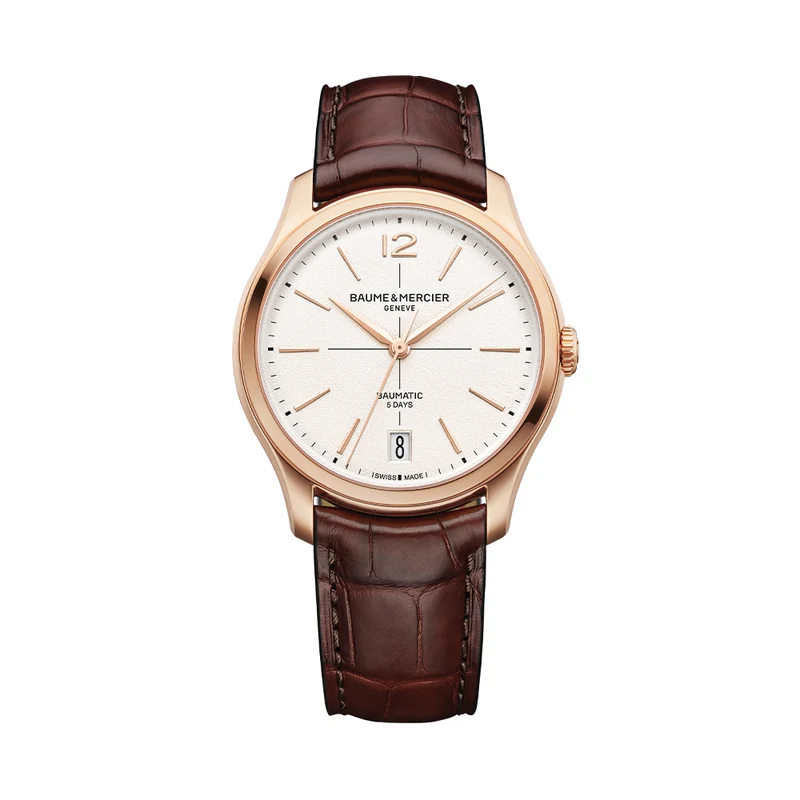 Clifton Baumatic Pink Gold 39mm - Off-White on Leather Strap