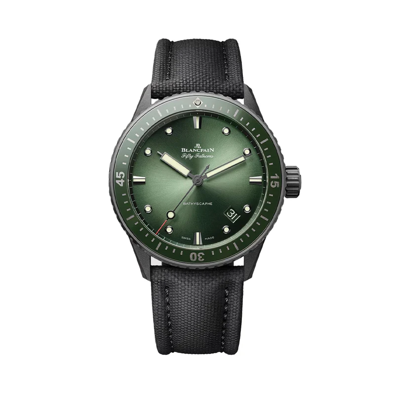 Fifty Fathoms Bathyscaphe Ceramic 43.6mm - Green on Sail-Canvas Fabric Strap