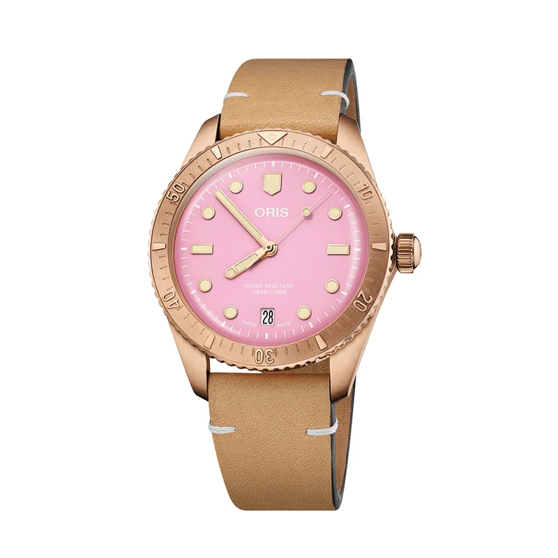 Divers Sixty‑Five 'Cotton Candy' 38mm - Pink on Leather Strap