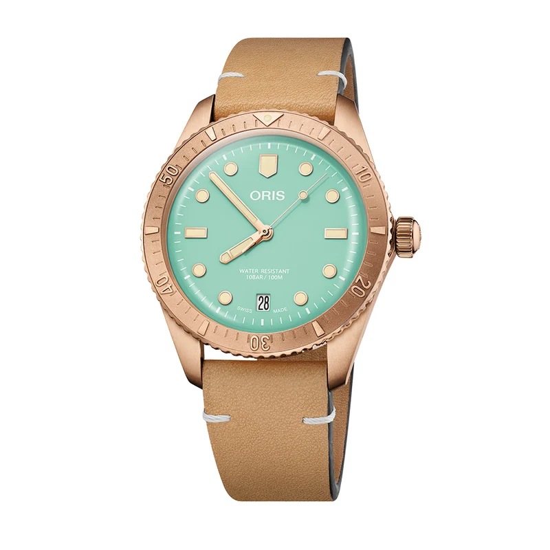 Divers Sixty‑Five 'Cotton Candy' 38mm - Green on Leather Strap