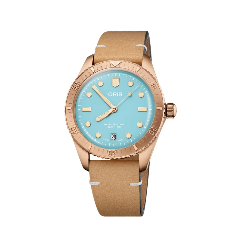Divers Sixty‑Five 'Cotton Candy' 38mm - Turquoise on Leather Strap