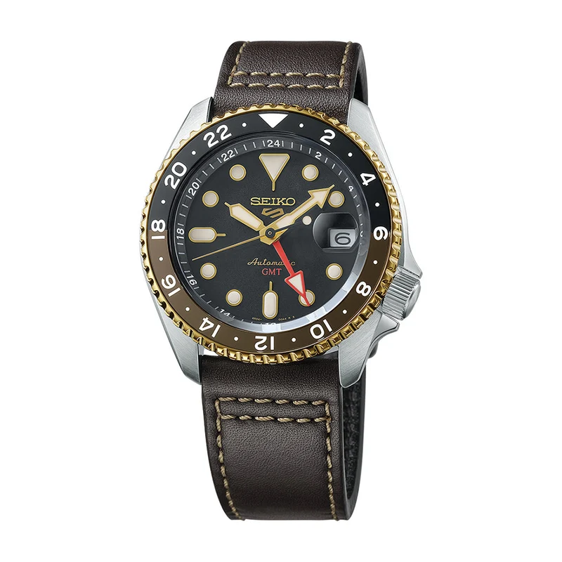SSK036 5 Sports SKX GMT 42.5mm - Black on Leather Strap