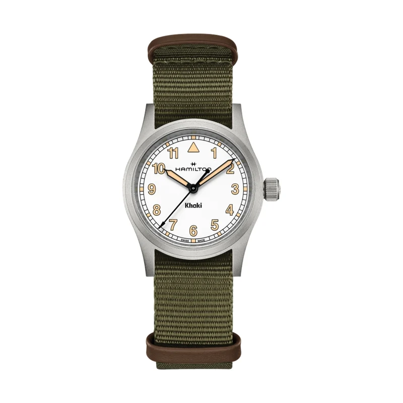 Khaki Field Quartz 33mm - White on One-Piece Textile Strap