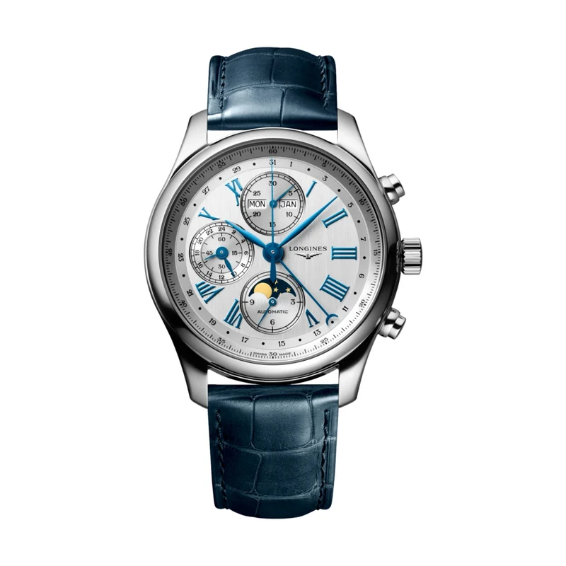 Master Collection Chronograph Moonphase 42mm - Silver on Leather Strap