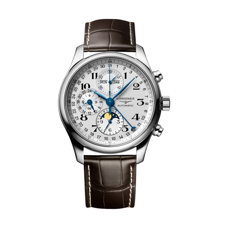 Master Collection Chronograph Moonphase 42mm - Silver on Leather Strap