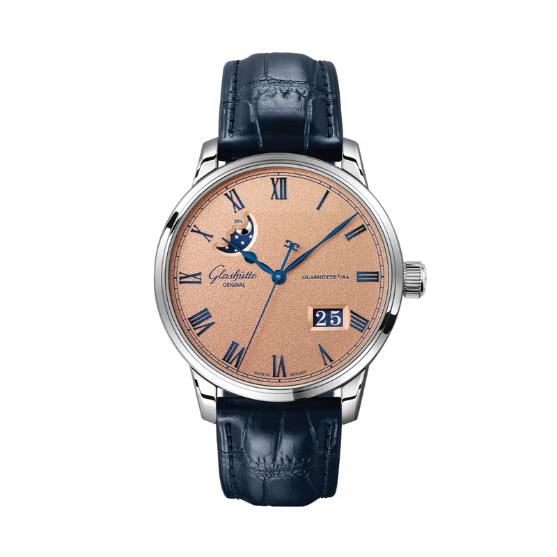 Senator Excellence Panorama Date Moon Phase 40mm - Frosted Copper on Leather Strap