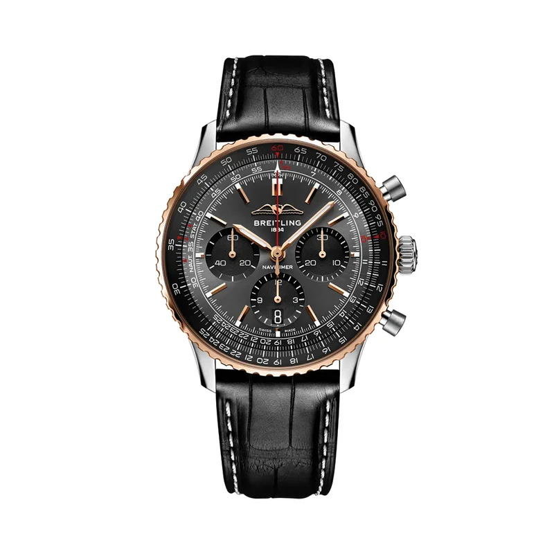 Navitimer B01 Chronograph Limited Edition Steel and 18k Red Gold 43mm - Black on Leather Strap