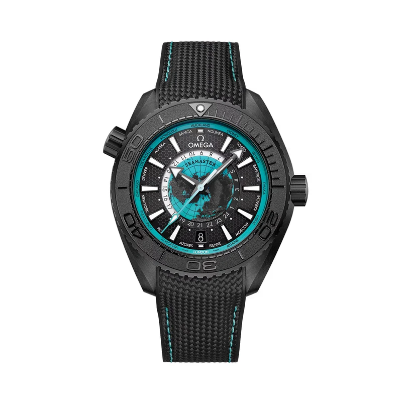 Seamaster Planet Ocean 600M Black Ceramic 45.5mm - Black and Turquoise on Rubber Strap