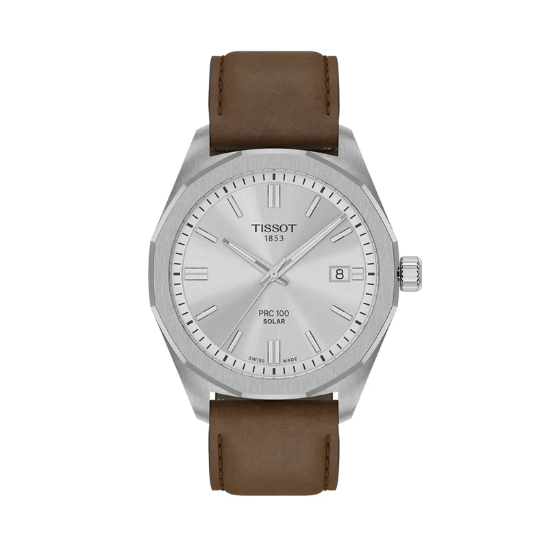 PRC 100 Solar Quartz 39mm - Silver on Leather Strap