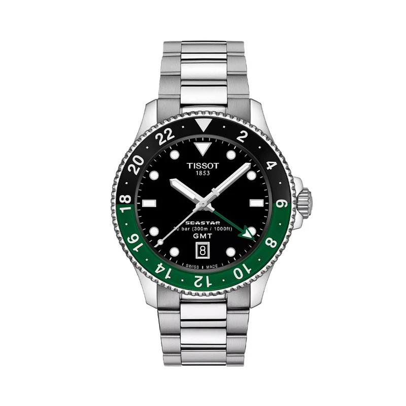 Seastar 1000 GMT Quartz 40mm - Black w/ Green/Black Bezel on Bracelet