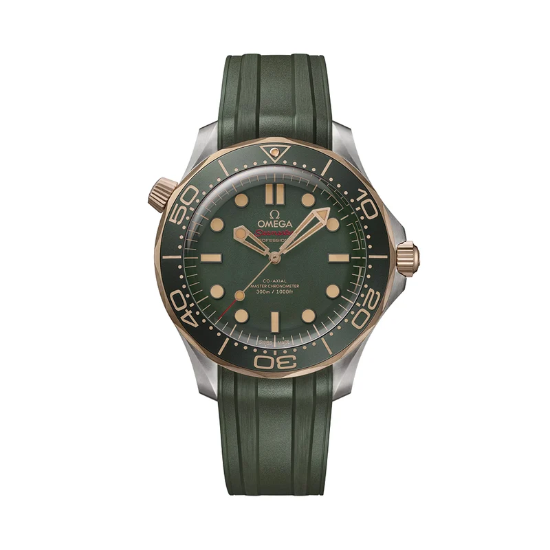 Seamaster Diver 300M Titanium and Bronze Gold 42mm - Green on Rubber Strap