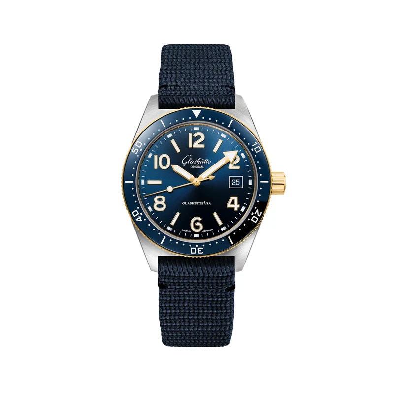 SeaQ Automatic Yellow Gold 39.5mm - Galvanized Blue on Fabric Strap