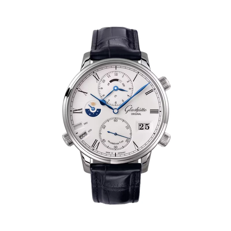 Senator Cosmopolite Automatic White Gold 44mm - Silver on Leather Strap