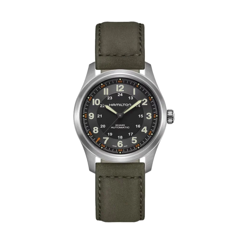Khaki Field Titanium Auto 38mm - Black on Leather Strap
