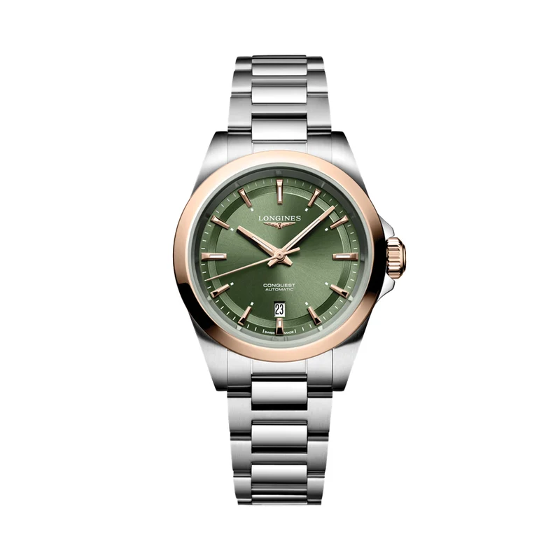 Conquest 30mm - Green w/ Pink Gold Bezel on Bracelet