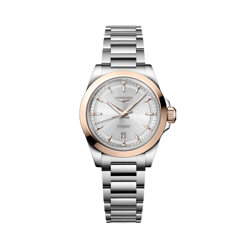 Conquest 30mm - Silver w/ Pink Gold Bezel on Bracelet