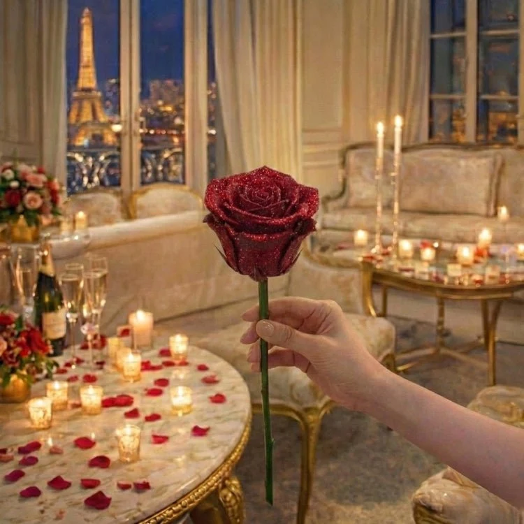 Regalo di Rose Glitterate – Rosa Singola o Mazzo di Rose in Elegante Scatola Regalo