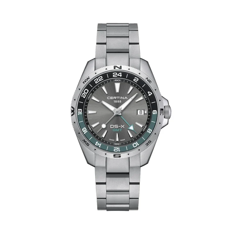 DS-X “New DS Concept Extreme Shock Resistance” GMT Quartz 41mm - Grey w/ Green Bezel on Bracelet