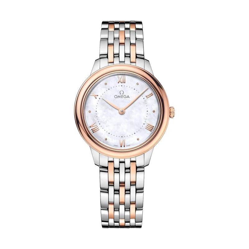 De Ville Prestige Quartz Steel and Sedna Gold 30mm - White, Mother-of-Pearl on Bracelet