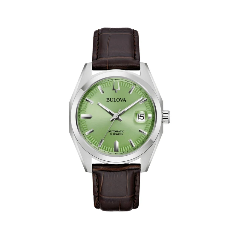 Surveyor 39mm - Green on Leather Strap