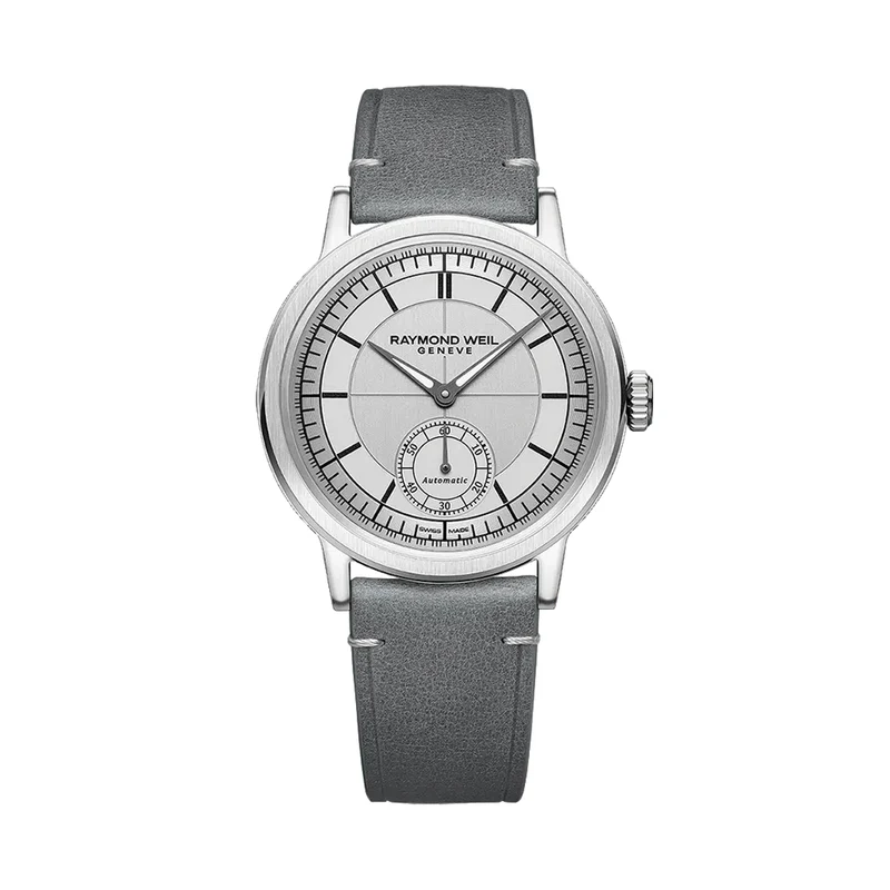 Millesime Men's Automatic Small Seconds Sector Dial 39.5mm - Silver on Leather Strap