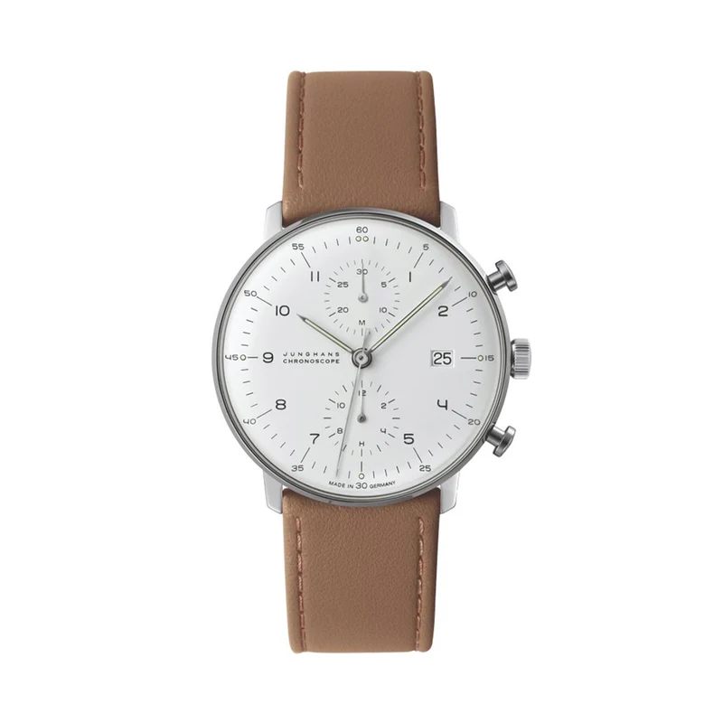 Max Bill Chronoscope 40mm - Silver on Leather Strap