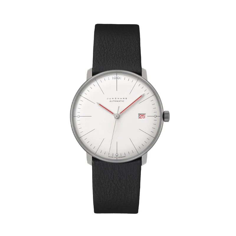 Max Bill Automatic Bauhaus 38mm - White on Leather Strap