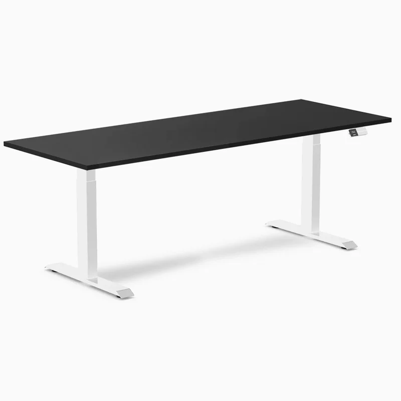 Desky Dual Melamine Sit Stand Desk 200cm Black Desktop and White Frame