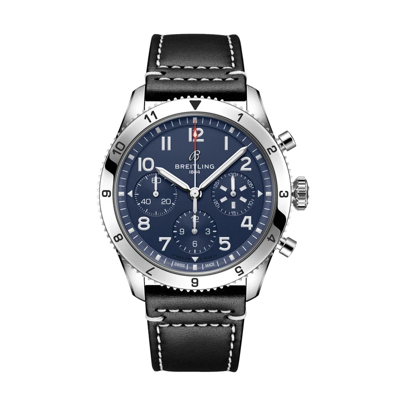 Classic AVI Chronograph 42mm Tribute to Vought F4U Corsair - Blue on Leather Strap