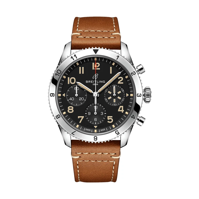 Classic AVI Chronograph 42mm P-51 Mustang - Black on Leather Strap