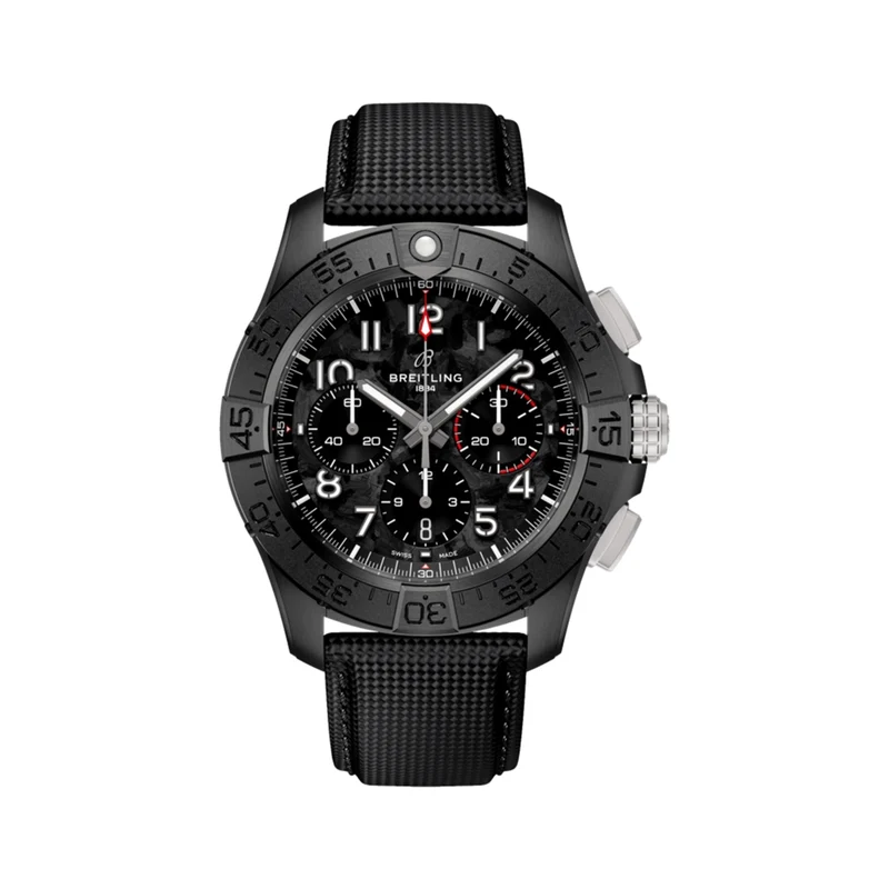 Avenger B01 Chronograph 44mm - Night Mission Black on Leather Strap